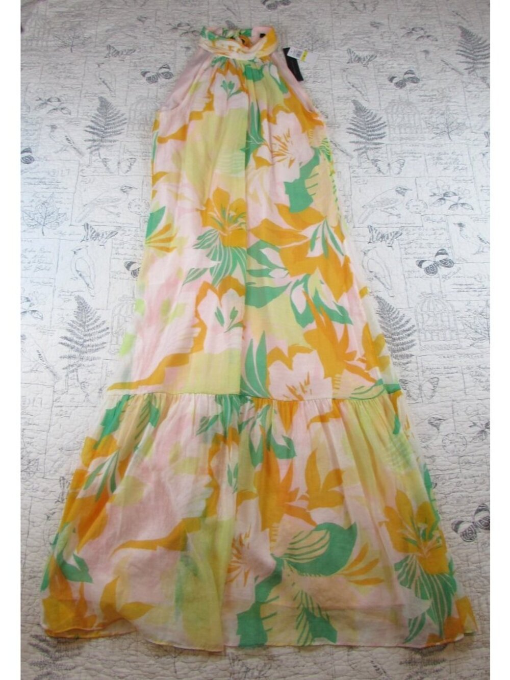 New Cynthia Steffe Tropical Floral Halter Tie neck Maxi Dress Size Medium M